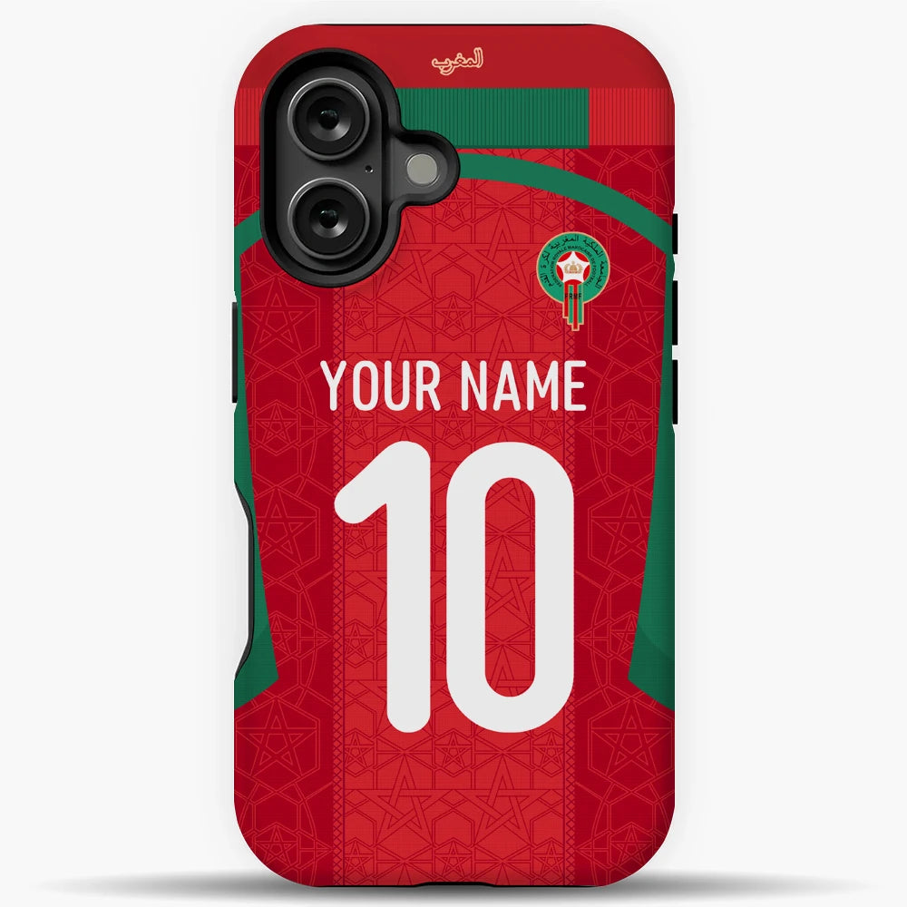 Coque iPhone Équipe du Maroc 2025 Personnalisée – Nom & Numéro